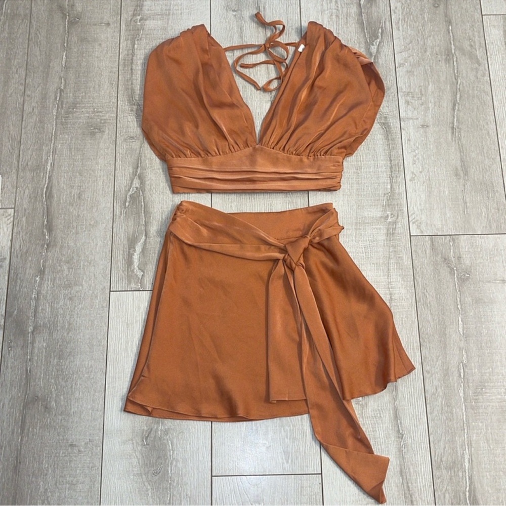 LELIS COLLECTION SKIRT&BLOUSE SET SIZE SMALL COLOR RUST - Picture 3 of 5